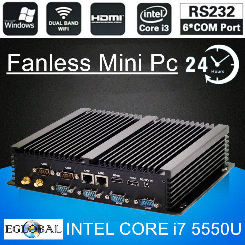 Eglobal G Series Industrial Fanless Mini PC Win10 Intel i7 i5 i3 2955U 2*Intel Lans 6*COM USB Micro Computer Linux 4G WiFi HDMI