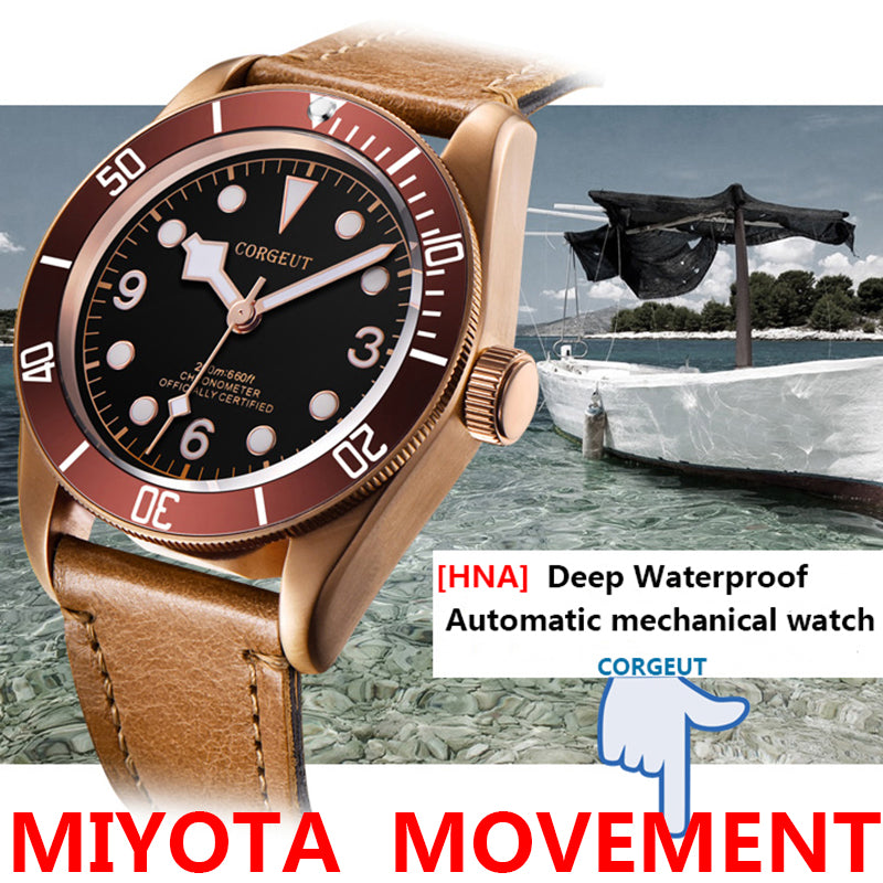 Corgeut 41mm Miyota sport uhr military watch PVDCoffee copper bronze case sapphire glass luminous deployant clasp Deepwaterproof