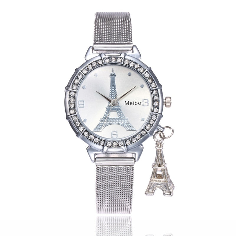 Fashion Design Paris Eiffel Tower Ladies Watches 2020 Women Diamond Watches Women Crystal Watches Mesh Band Quartz Watches Clock